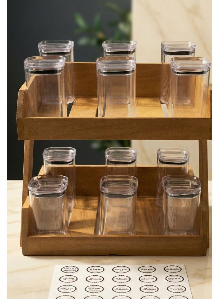 طقم توابل من Casa Home مصنوع من أكريليك بعدد 12 قطعة وبسعة 250 مل ويأتي مع ستاند للتنظيم.